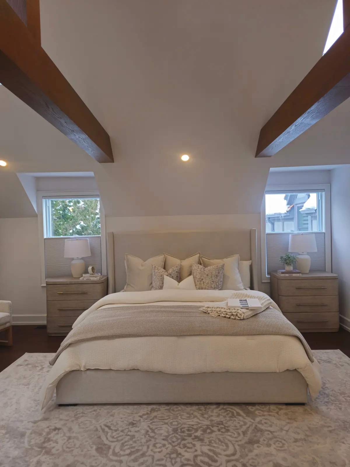 Primary bedroom with top-down honeycomb shades