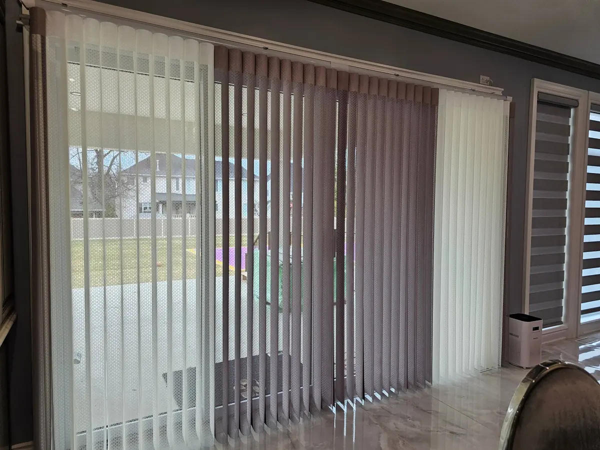 Patio door with vertical sheer blinds