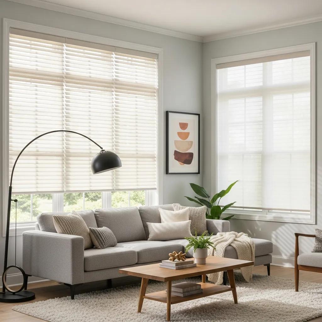 Custom window treatments in a stylish living room with natural light